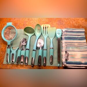 12 piece Kitchenaid Teal Utensils- USED
